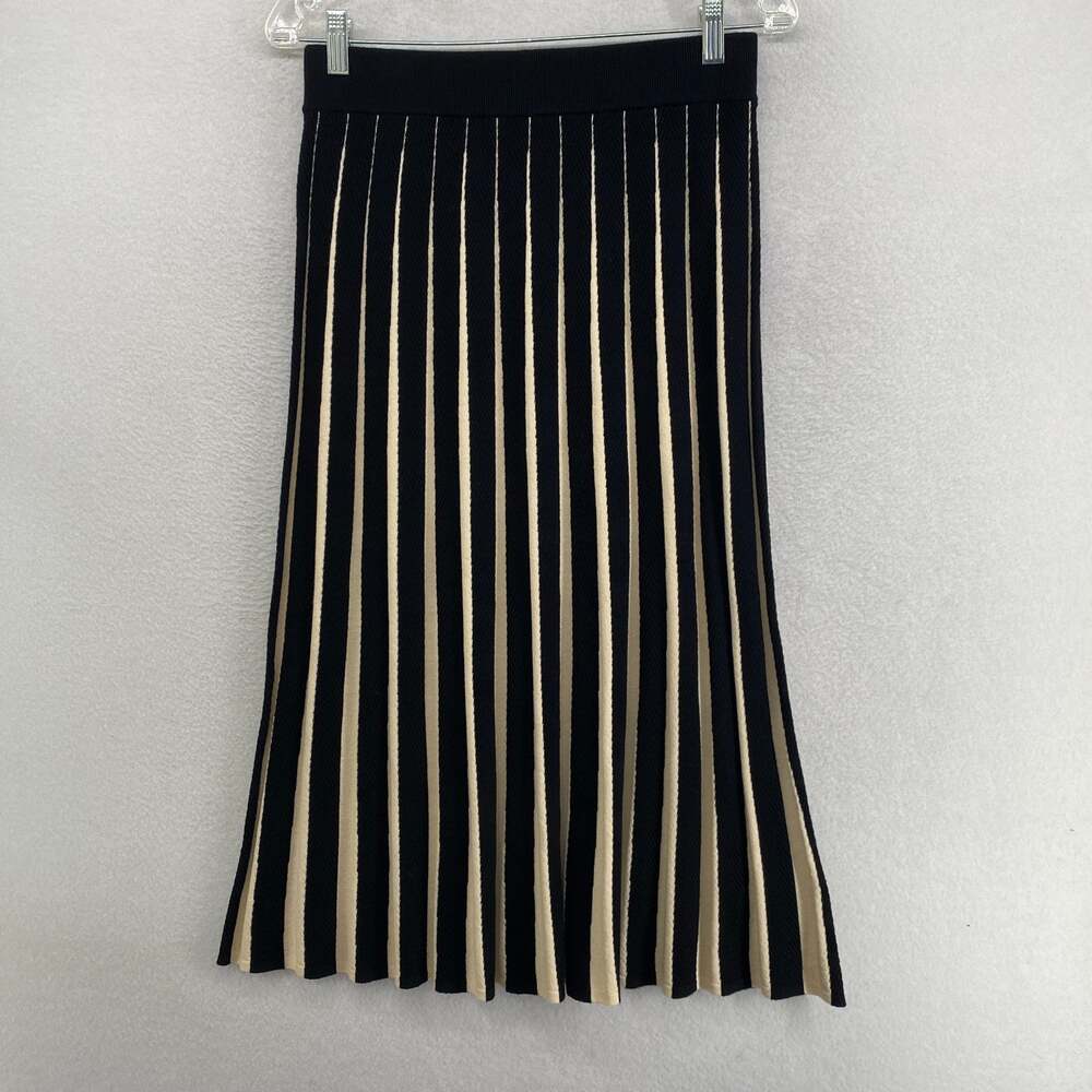 GERARD DAREL Skirt 2 6/8 Sweater Knit Bibiane Pleated Swing Herringbone Black